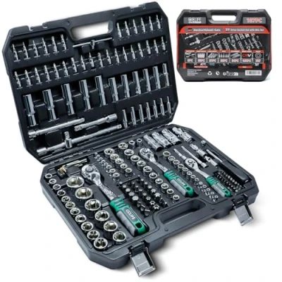 Immagine di CCLIFE 187 Pezzi Set di Chiavi a Bussola Cr V con Cricchetto 72 Denti, Bussole und Ed Inserti, Maniglia Girevole, Barra Prolunga, Kit Attrezzi Meccanici per Auto