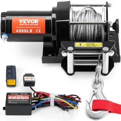 Immagine di VEVOR Verricello Elettrico ATV UTV, capacità tiro 1814kg, 12 V CC, Cavo in Acciaio a 7 Fili Φ0,5 x 118,7 cm, Telecomando Wireless cablato, Impermeabile IP55, per Traino UTV