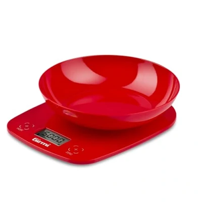 Immagine di Girmi PS0102 Bilancia da Cucina, Plastica, 1 gr/ 5kg, Display LCD 45 x 22mm, Autospegnimento, Funzione TARA, Rosso