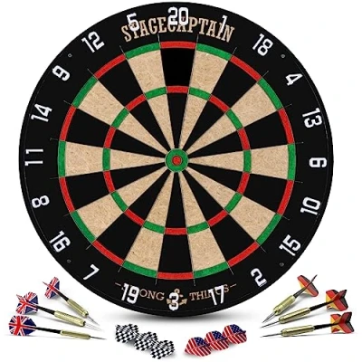 Immagine di Stagecaptain DBS 1715C BullsEye Champion Tirassegno Freccette professionali tiro al Bersaglio Dartboards Set con 6 frecce punta in Acciaio Darts Board materiale da torneo sisal