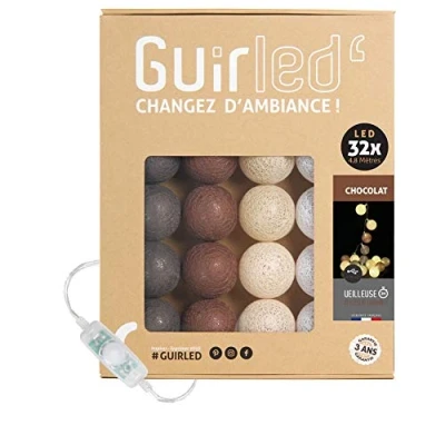 Immagine di GuirLED Guirlanda luminoso a LED per batuffoli di cotone USB Luce notturna bambini 2h Alimentatore doppio 2A incluso 3 intensità 32 sfere 3,2m Cioccolato