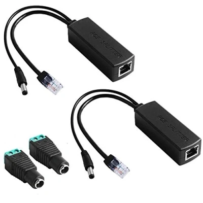 Immagine di GeeekPi, Confezione da due adattatori ethernet con splitter PoE attivi 48V a 12V, compatibili IEEE 802.3af 10/100 Mbps, uscita 12 V per telecamera IP, punto di accesso wireless