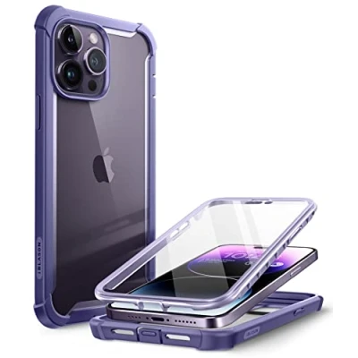 Immagine di i Blason Ares Custodia antiurto per iPhone 14 Pro da 6,1 pollici (versione 2022), a doppio strato, robusta, trasparente, con pellicola protettiva integrata (malva)