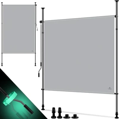 Immagine di KESSER® tenda da sole verticale con morsetto per esterni, allungabile e opaca, manovella, protezione balcone terrazza, impermeabile, Grigio, 100 x 310 cm