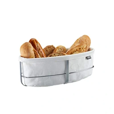 Immagine di GEFU cestino per il pane Brunch, ovale, bianco, con sacchetto, cesto in tessuto lavabile, cotone