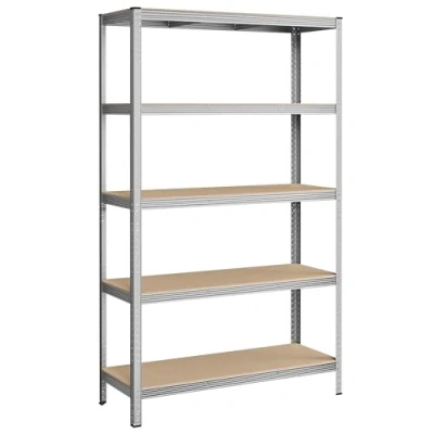 Immagine di SONGMICS Scaffalatura a 5 Ripiani, Scaffale in Acciaio, Montaggio Senza Viti, Utensili, Strumenti Garage, Magazzino, Ripostiglio, Portante 750 kg, 60 x 120 200 cm, Argento GLR060E01