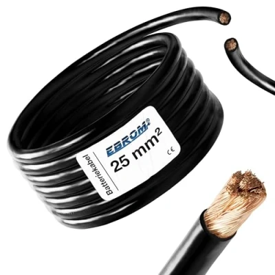 Immagine di EBROM cavo batteria da 2 metri di massa nero 25 mm2 mm² rame pieno 99,9% alimentazione in OFC, lunghezza:
