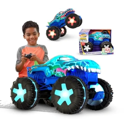 Immagine di Hot Wheels Monster Trucks Macchina Telecomandata Mega Wrex Oversize R/C, Truck radiocomandato in Scala 1:15 con 3 modalità di Gioco, luci e Suoni interattivi, Giocattolo per Bambini, 5+ Anni, JBD90