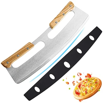 Immagine di Tagliapizza, Coltello Pizza in Acciaio Inox 35cm con Manico Legno, da Veloce e Anche Professionale (Argento)