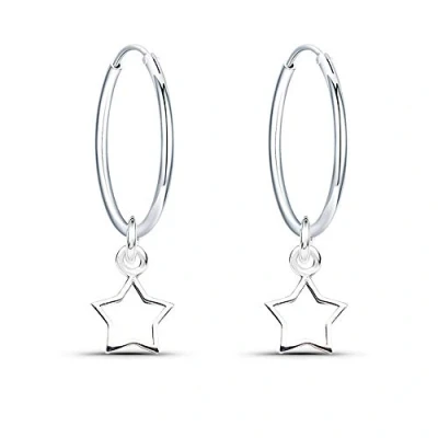 Immagine di Orecchini in Argento 925 a Cerchio con Pendente Stella Dimensioni 16mm Piccoli per Donna Ragazza