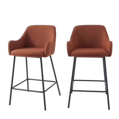 Immagine di BAÏTA Set di 2 sgabelli da bar NILS in tessuto terracotta e gambe metallo, colore: Nero