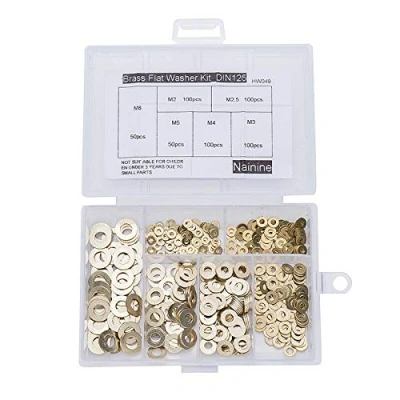 Immagine di Set di rondelle piatte in ottone, 500 pezzi (M2, M2.5, M3, M4, M5, M6)