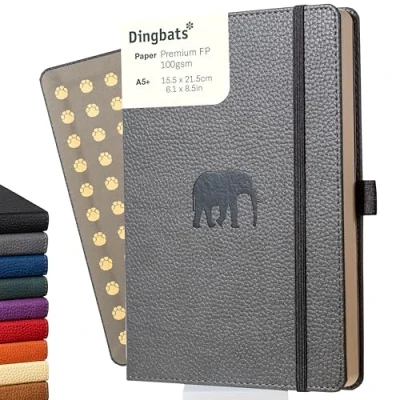 Immagine di Dingbats Taccuino Medio A Righe Con Animali Selvatici, Elefante Grigio, A5 Copertina Rigida Carta Prova Di Inchiostro Color Crema Da 100 G/mq
