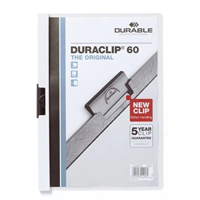 Immagine di Durable 223802 Duraclip 60 Retail, Cartellina con Clip per Archiviare Documenti, Capacità 1 Fogli, Formato A4, Confezione da 5 Pezzi, Bianco