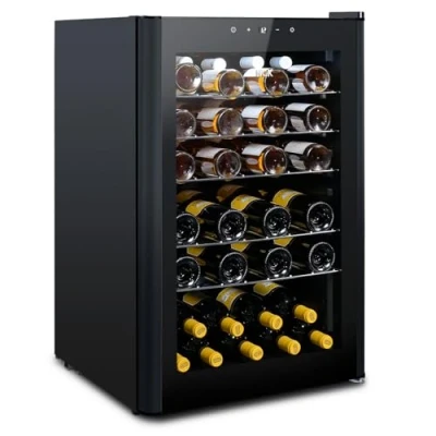 Immagine di HCK Cantinetta Vino, Vini 48 Bottiglie, 115L, 4 22 C, Piccolo Frigorifero alto 85 cm con Controllo Touch, Silenzioso Porta in Vetro, Nero