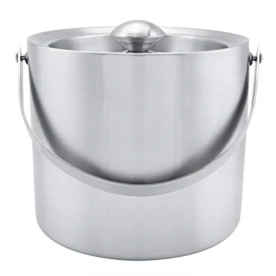 Immagine di Secchiello per il Ghiaccio a Doppia Parete in Acciaio Inox con Coperchio Feste di Matrimonio, Bar(3L)