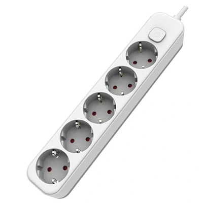 Immagine di Base bianca multipla con interruttore + 5 prese schuko e cavo da 1,5 m