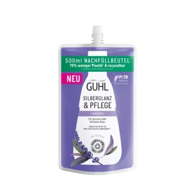 Immagine di Guhl Sacchetto di ricarica argento lucido &amp; Cura 500 ml Shampoo Anti Giallo Tipo capelli: grigio, biondo, sufficiente per riempire 2 bottiglie