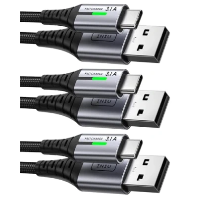 Immagine di INIU Cavo USB Type C, a C 3,1A Ricarica Rapida [3Pezzi/0,5+2+2m] Lega Intrecciato in Nylon QC 3,0 Tipo per iPhone 16 15 Samsung S22 Xiaomi Huawei Pixel OnePlus Realme ECC.