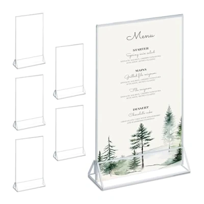 Immagine di Relaxdays Portamenu da Tavolo, DIN A5, Set 6 Segnaposto Acrilico, Porta Menù Matrimonio, Battesimo, Trasparente Argento, 24,5 x 15,5 5,5 cm