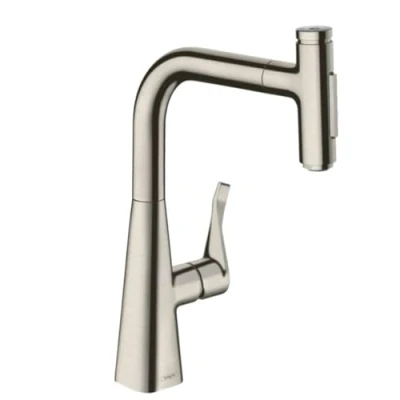 Immagine di hansgrohe Metris Select M71 Miscelatore cucina monocomando 240, doccetta estraibile, 2 getti, sBox, acciaio inox, 73817800