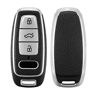 Immagine di kwmobile Cover Coprichiave Compatibile con Audi A6 A7 A8 Q7 Q8 3 Tasti Keyless Foderina Chiave Auto Effetto Pelle Bumper Antiurto e Protezione argento/nero