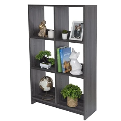 Immagine di Iris Ohyama, Libreria Cube/Scaffale a giorno in legno/Mobile con 6 ripiani/Ripiano legno, Modulare,Design, Ufficio, soggiorno, scuola Wood Open Shelf WOS Quercia grigia