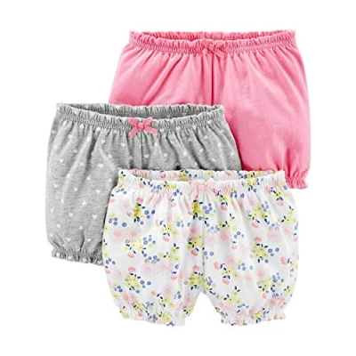 Immagine di Simple Joys by Carter&#039;s 3 Pack Bloomer Short Infant And Toddler Shorts, Bianco Floreale/Grigio Cuori/Rosa, 0 Mesi (Pacco da 3) Bimba