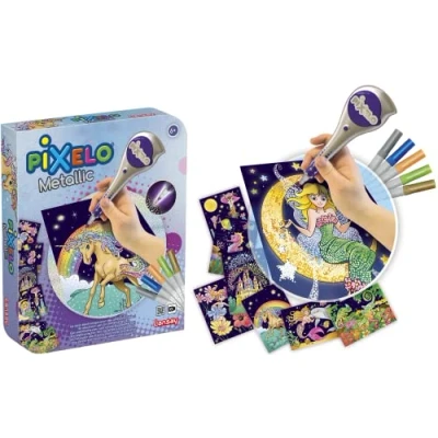 Immagine di Lansay PIXELO Set Metallic Kit Disegni con Effetti Puntinati e Colori Metallizzati Colorazione a Puntini Penna Elettronica per Bambini dai 6 Anni 8 Batteria Non Inclusa