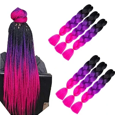 Immagine di 6 confezioni di extension capelli jumbo intrecciati, colore castano, sintetici resistenti al calore, per fai da te, crochet box, trecce, 60 cm, 100 g (rosa ombré)