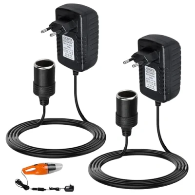 Immagine di 2 Pezzi adattatore di rete, trasformatore tensione da 220 V a 12 V, accendisigari, per scatola refrigerante auto, pompa ad aria, aspirapolvere auto e dispositivi