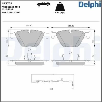 Immagine di DELPHI Kit pastiglie freno con contatto segnalazione usura lamierino anticigolío accessori LP3721 BMW: 6 Coupe, Cabrio