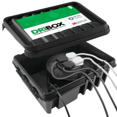 Immagine di DRiBOX Scatola di connessione elettrica da esterno resistente alle intemperie IP55, per luci Natale, timer, cavi prolunga, bobine e trasformatori