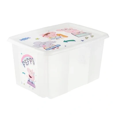 Immagine di keeeper Contenitore Portaoggetti con Coperchio, Peppa Pig, Rotabile e Impilabile, Per Bambini, 45 L, Karolina, Trasparente Naturale