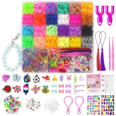 Immagine di Uolifrem Elastici per Braccialetti Bambini, 29 Colori Kit, Fai Da Te Loom Bands kit con Accessori，Starter di elastici, Regalo Ragazze e Ragazzi