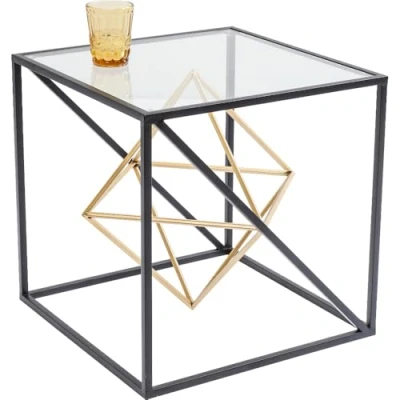 Immagine di Kare Design tavolino d`appoggio Prisma, nero/oro, forma kubica, acciaio/vetro, commodino, portaoggetti, per divano/poltrona, 45x45cm (A/P)