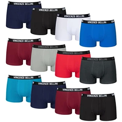 Immagine di Vincenzo Bellini Boxer Hipster, Confezione da 12, Taglia S, M, L, XL, XXL, Comodi e Traspiranti, Biancheria Intima Uomo in Cotone, Modelli Nero S