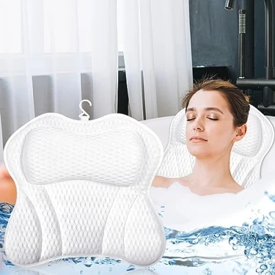 Immagine di Purpledi Cuscini Poggiatesta da Vasca,Cuscino Bagno 4D con 6 Ventose Antiscivolo,Cuscino Vasca Bagno,Cuscini Cuscino Ergonomico per Tutti i Tipi (Bianco)
