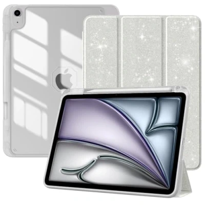 Immagine di TiMOVO Cover per iPad Air 11 Pollici M2 2024, 6/5/4 Generazione 2024/2022/2020 10,9&quot; con Portapenna, Custodia Protettiva Retro Trasparente, Auto Sveglia/Sonno, Glitter Bianco