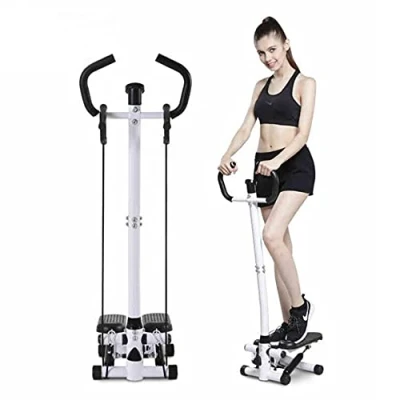 Immagine di MAYMA Stepper con Manubrio Regolabile, Impugnature Antiscivolo ed Elastici, Step Fitness Monitor LCD per Casa e Palestra, Struttura in Acciaio ABS Nero Argento