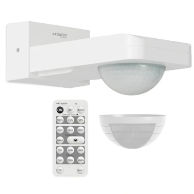 Immagine di Oktaplex Tea Rilevatore di movimento per esterni, 360 gradi, con telecomando, sensore a infrarossi, orientabile, 9 m, portata 230 V, IP65, soffitto e parete