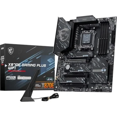 Immagine di MSI Scheda madre X870E GAMING PLUS WIFI, ATX Supporta processori AMD Ryzen 9000/8000/7000, AM5 60A SPS VRM, DDR5 Memory Boost 8200+ MT/s (OC), PCIe 5.0 x16 e 4.0 x4, M.2 Gen5, Wi Fi 7, 5G LAN