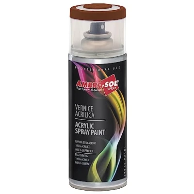 Immagine di Ambro Sol V4008011 Smalto Acrilico Multiuso, Vernice Brillante per Interni ed Esterni, Adatto Qualsiasi Tipo di Materiale, Bomboletta Spray in Banda Stagnata Riciclabile 400 ml, Marrone Noce