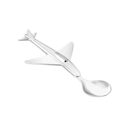 Immagine di Zilverstad Children&#039;s Spoon Airplane Cucchiaio da Neonato Aeroplano, in Lega di Zinco, Color Argento, 169x74x15mm