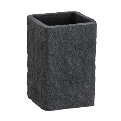 Immagine di Wenko Bicchiere portaspazzolini Villata, per spazzolini e dentifricio dal Look Effetto Pietra Naturale in poliresina di qualità, 7,5 x 11 cm, Colore Grigio