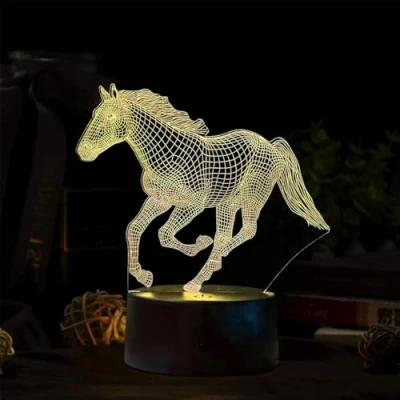 Immagine di Deluisho Lampada Cavallo, Luce Illusione Cavallo 3D Bambini, Notturna 16 Colori di Lu ce Liberamente Interruttore, Interruttore a Sfioramento, Effetti Visivi