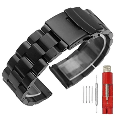 Immagine di Kai Tian 20mm cinturino acciaio inossidabile classico dell&#039;orologio solido orologio da uomo in metallo polso nero chiusura deployante