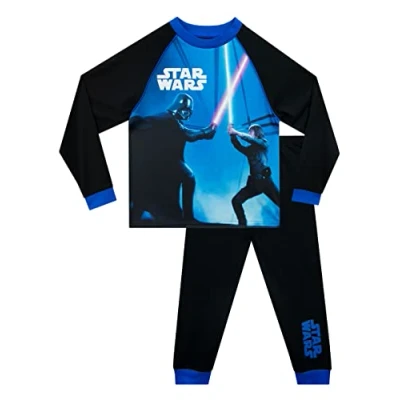 Immagine di Star Wars Pigiama a Maniche Lunghe Luke Skywalker vs Darth Vader per Bambini Blu 3 4 Anni Merchandising Ufficiale