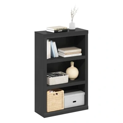 Immagine di Furinno Rail libreria a 3 ripiani aperti, Legno Nero