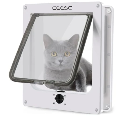 Immagine di CEESC Gattaiola per Gatti, Porta Gatti con Chiusura a 4 Vie, Gatto Resistente alle Intemperie Versione Aggiornata(Nero, L)